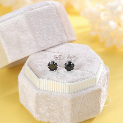 Prong Set Black CZ Stud Earrings in Sterling Silver, Silver or Gold, 6 Prong 6mm CZ Earrings