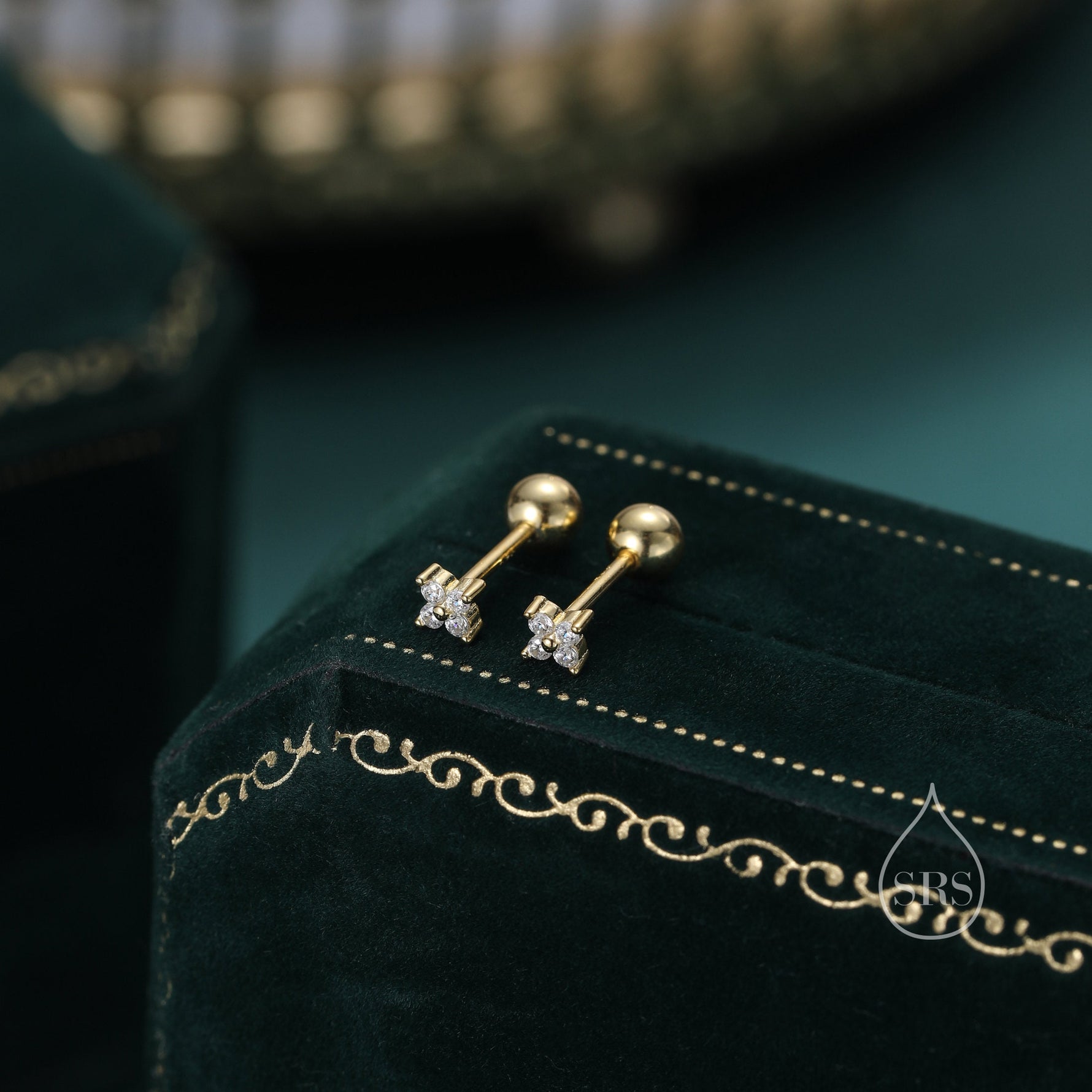 Tiny Hydrangea Flower Inspired 18G Screw Back Earrings with Sparkly CZ Crystals
