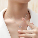 Moonstone Star Pendant Necklace in Sterling Silver, Silver or Gold, Open Star Halo Necklace with Simulated Moonstone, Lab Moonstone Star