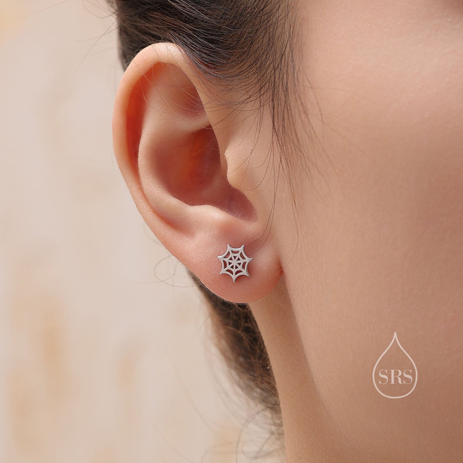 Mismatched Spider and Spider Web Stud Earrings in Sterling Silver, Silver or Gold, Nature Inspired, Insect Earrings