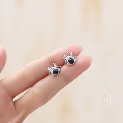 Spider Stud Earrings in Sterling Silver, Silver or Gold, Animal Earrings, Nature Inspired, Insect Earrings, Moonstone, Opal or Black Onyx