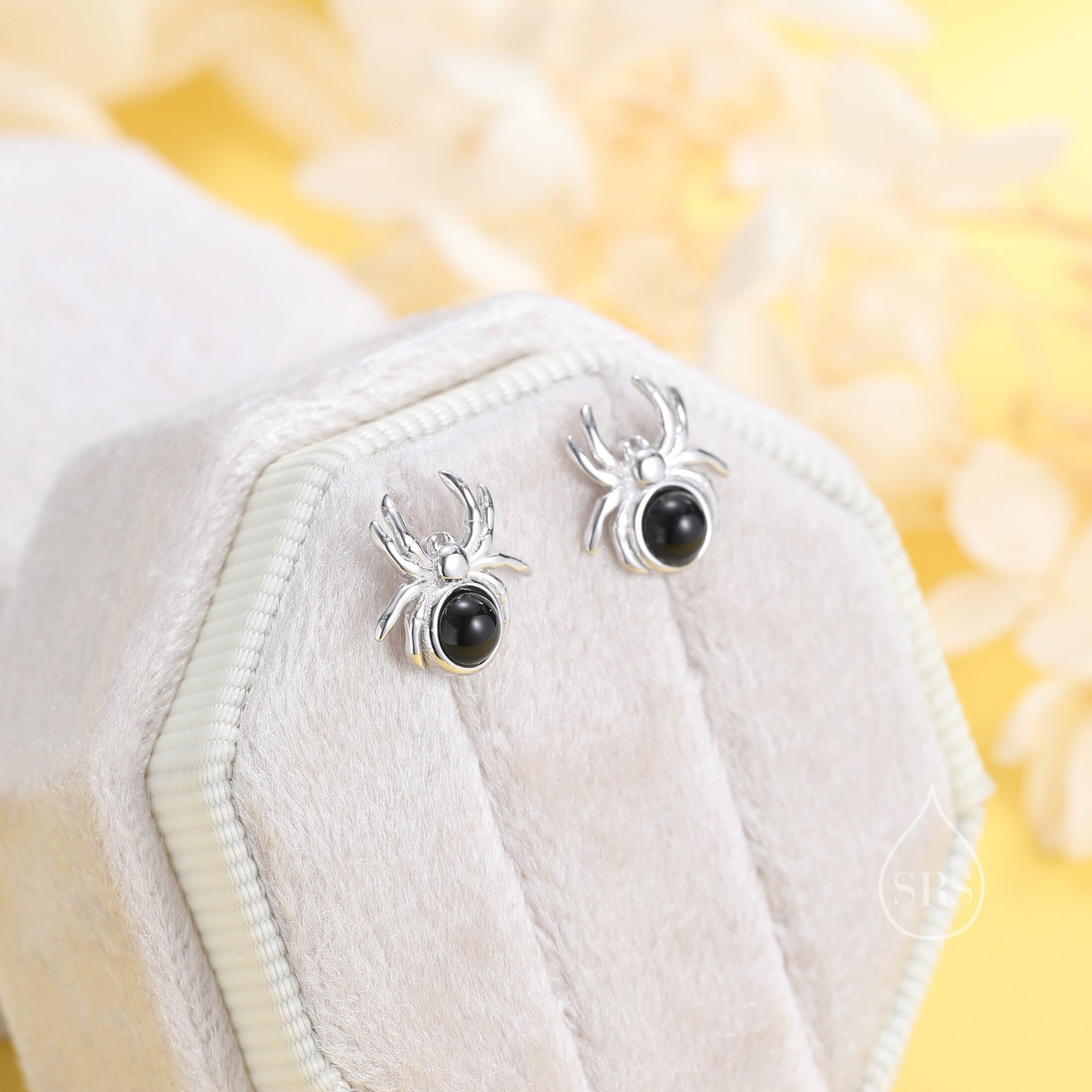 Spider Stud Earrings in Sterling Silver, Silver or Gold, Animal Earrings, Nature Inspired, Insect Earrings, Moonstone, Opal or Black Onyx