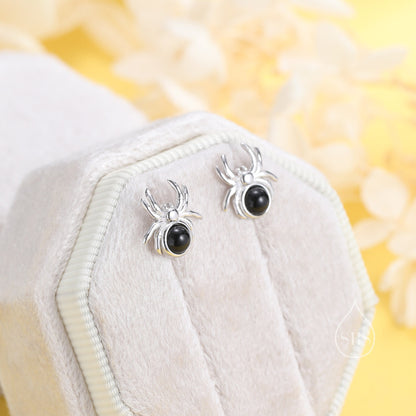 Spider Stud Earrings in Sterling Silver, Silver or Gold, Animal Earrings, Nature Inspired, Insect Earrings, Moonstone, Opal or Black Onyx