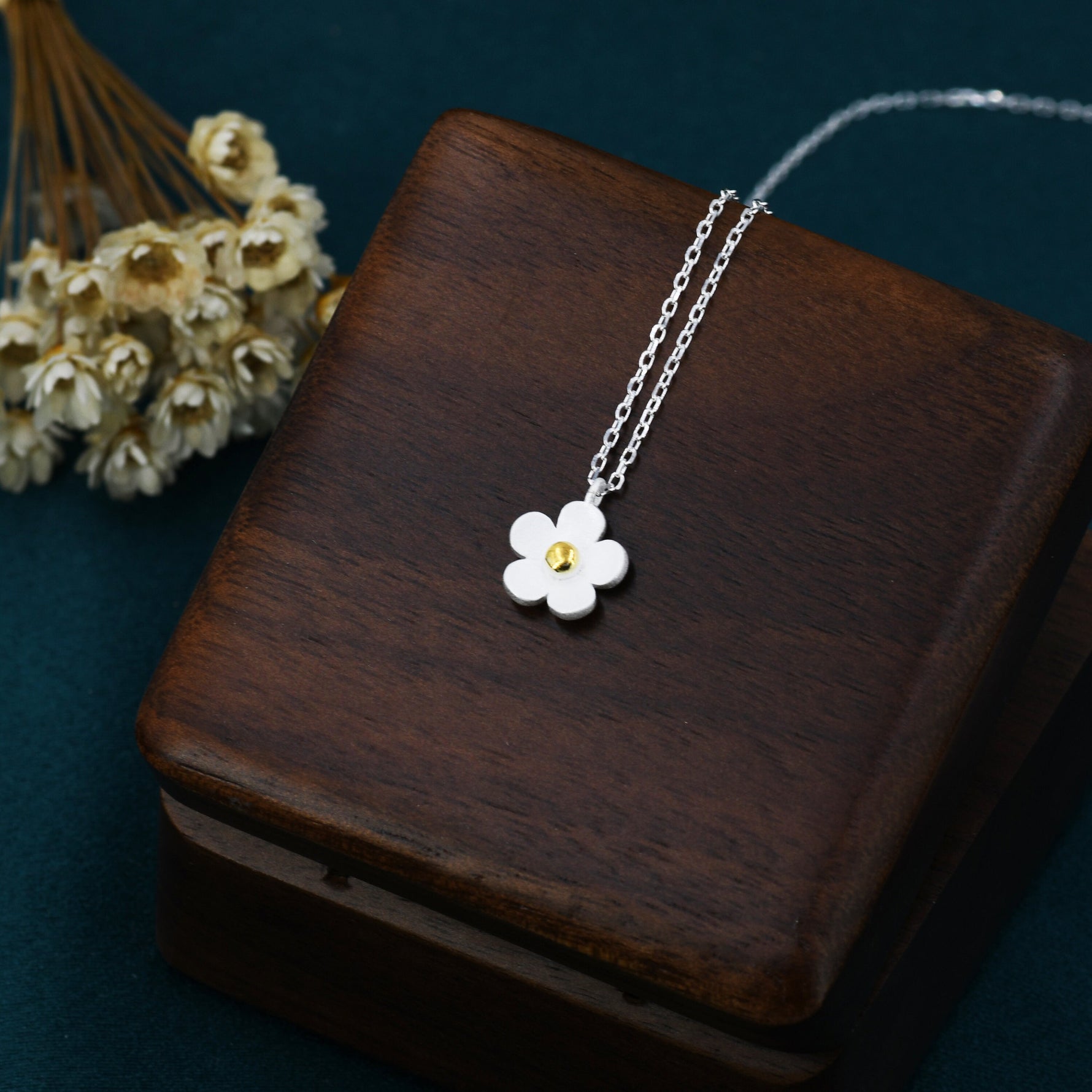 Tiny Forget Me Not Flower Pendant Necklace in Sterling Silver, Nature Inspired Flower Necklace , Botanical