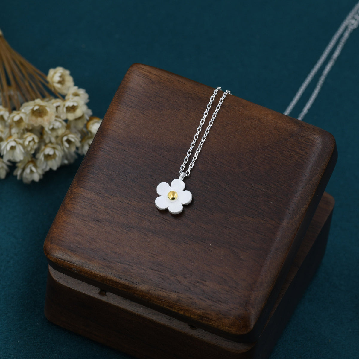 Tiny Forget Me Not Flower Pendant Necklace in Sterling Silver, Nature Inspired Flower Necklace , Botanical