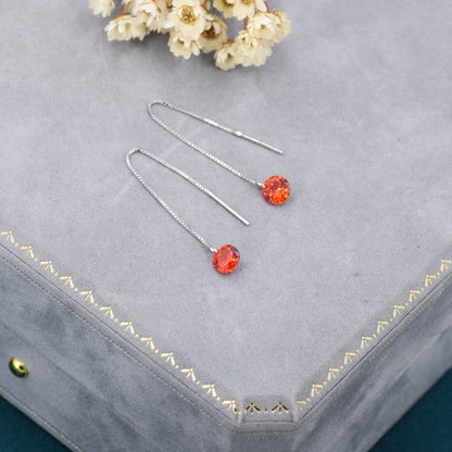 Garnet Red CZ Dot Threader Earrings in Sterling Silver,  Minimalist Ear Threaders, January Birthstone