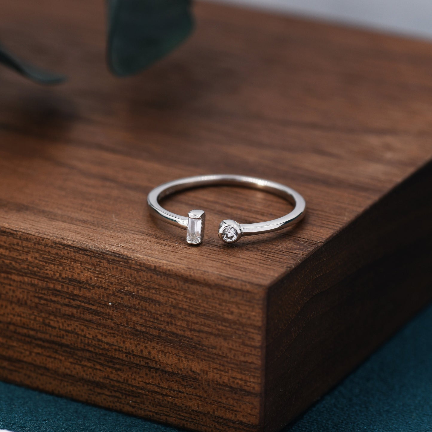 Baguette CZ Open Ring in Sterling Silver, Silver or Gold, Adjustable, Baguette Ring, Minimalist CZ Ring, Geometric Ring