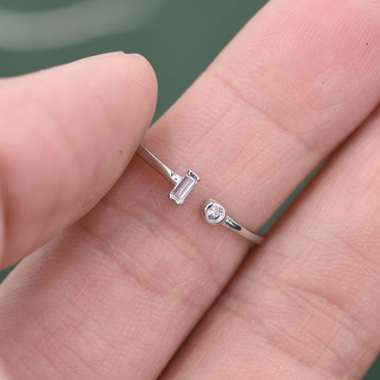 Baguette CZ Open Ring in Sterling Silver, Silver or Gold, Adjustable, Baguette Ring, Minimalist CZ Ring, Geometric Ring