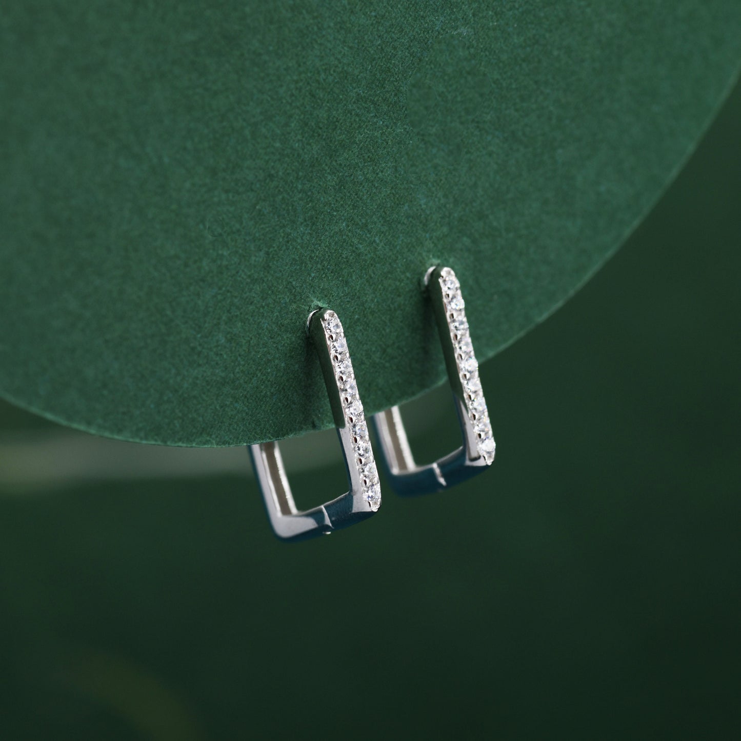 CZ Pave Square Huggie Hoop in Sterling Silver, Skinny Geometric Hoop Earrings, Gold or Silver, 11mm Minimalist Hoops