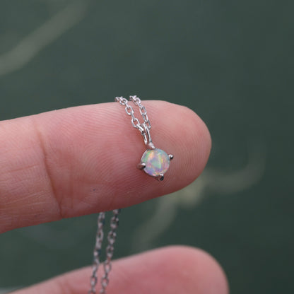 Extra Tiny Opal Pendant Necklace in Sterling Silver, Lab Created Opal Necklace, Silver or Gold, October Birthstone, Tiny Opal Necklace