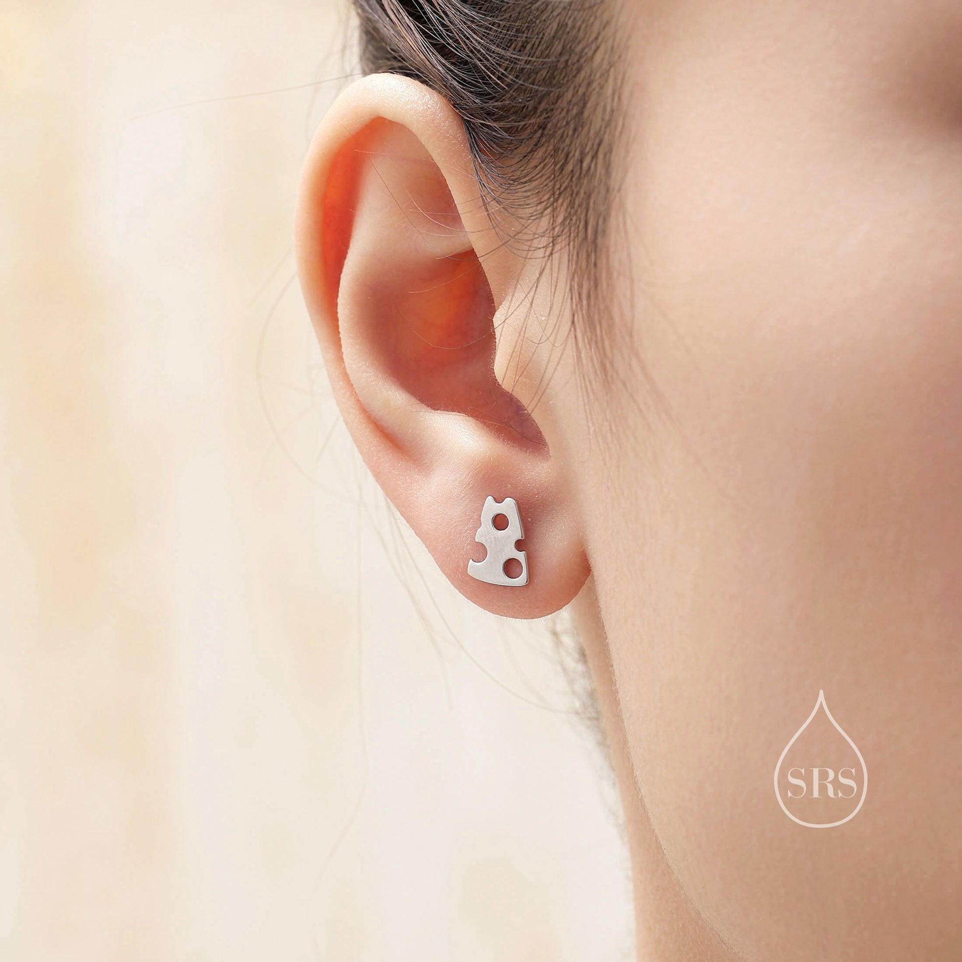 Mouse and Cheese Stud Earrings in Sterling Silver, Cute Fun Quirky Animal Jewellery, Animal Lover, Nature Inspired