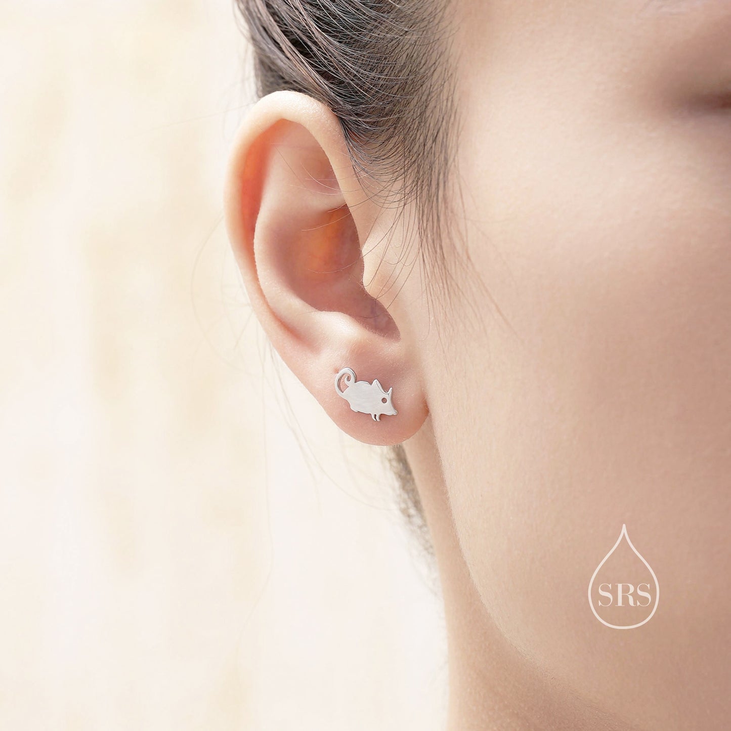 Mouse and Cheese Stud Earrings in Sterling Silver, Cute Fun Quirky Animal Jewellery, Animal Lover, Nature Inspired