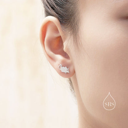Mouse and Cheese Stud Earrings in Sterling Silver, Cute Fun Quirky Animal Jewellery, Animal Lover, Nature Inspired