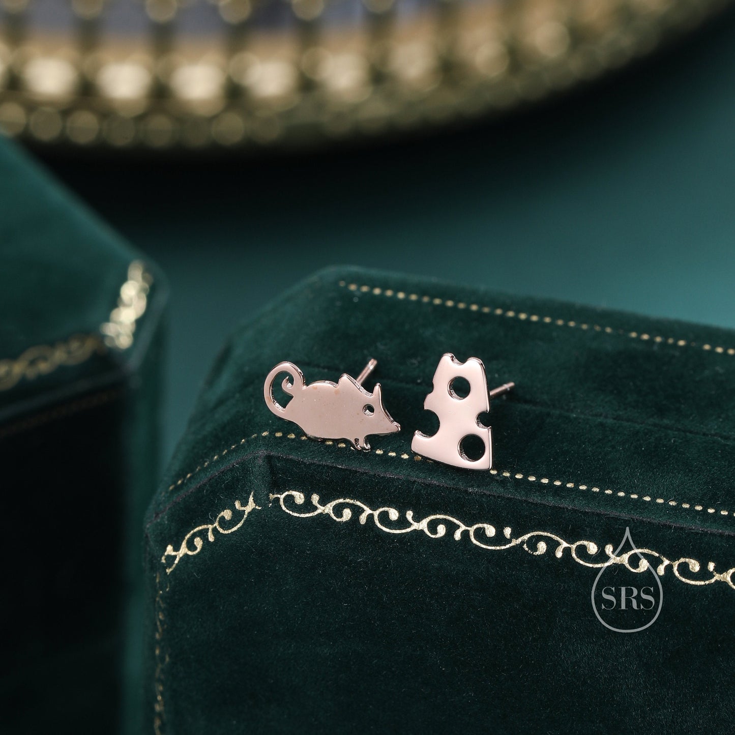 Mouse and Cheese Stud Earrings in Sterling Silver, Cute Fun Quirky Animal Jewellery, Animal Lover, Nature Inspired