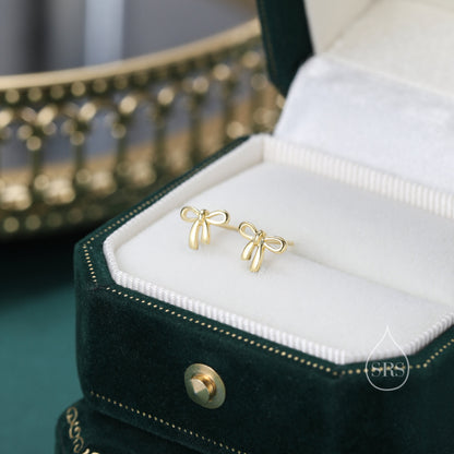 Ribbon Bow Stud Earrings in Sterling Silver, Silver or Gold, Dainty Earrings, Bridesmaid's Jewellery