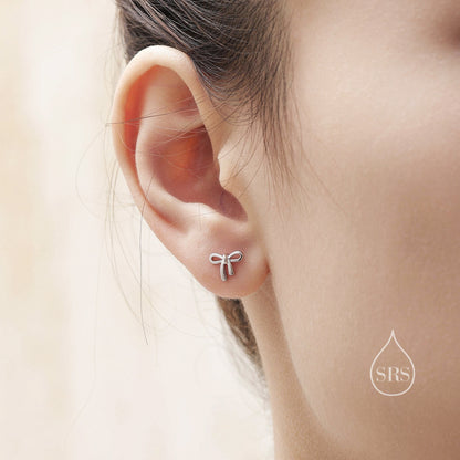 Ribbon Bow Stud Earrings in Sterling Silver, Silver or Gold, Dainty Earrings, Bridesmaid's Jewellery