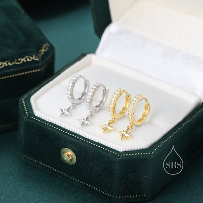 Tiny CZ Starburst Huggie Hoop Earrings in Sterling Silver, Silver or Gold, North Star Earrings, Sunburst Earrings, Celestial