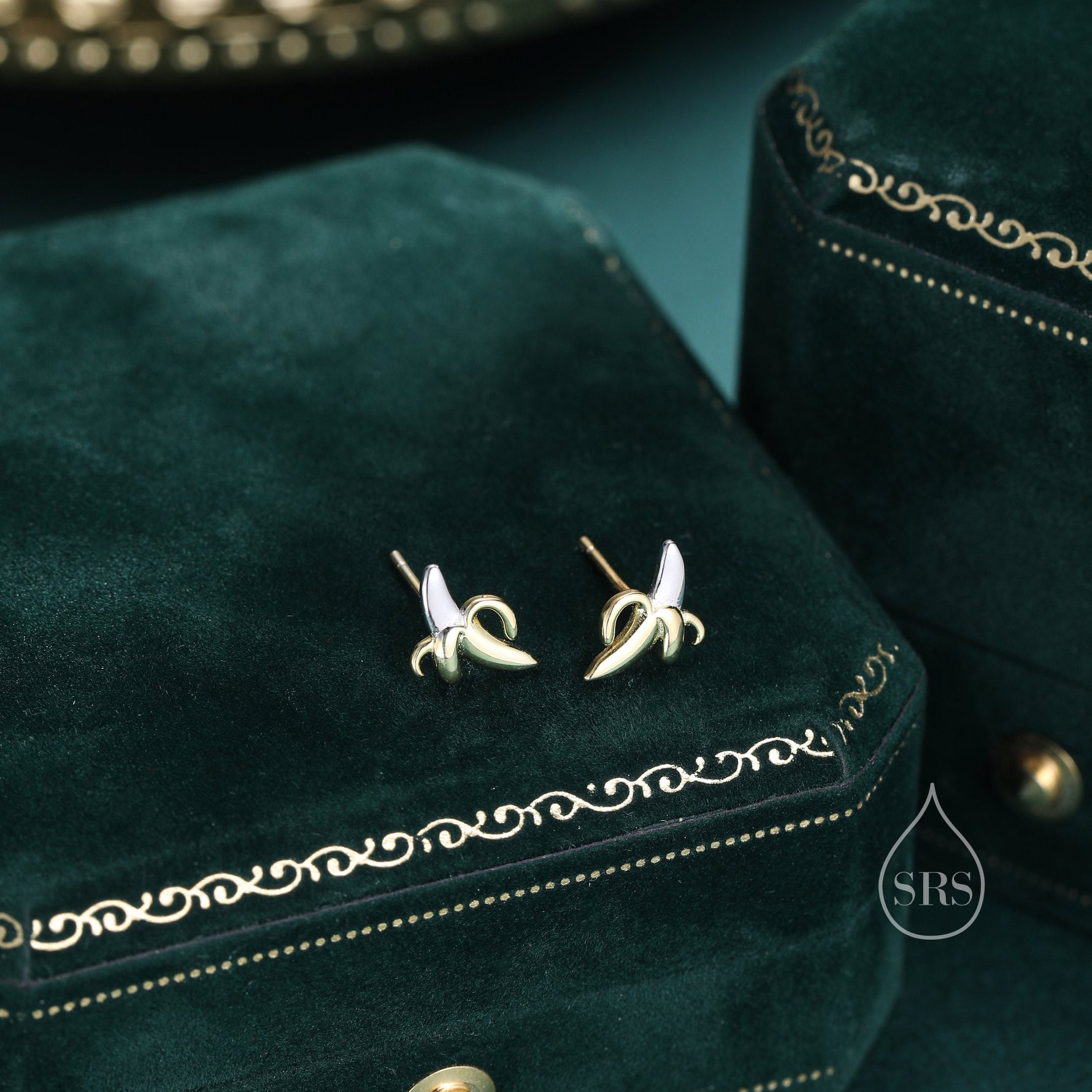 Tiny Banana Stud Earrings in Sterling Silver with Partial Gold Plate, Cute and Quirky Food Jewellery, Fruit Earrings, Banana Earrings