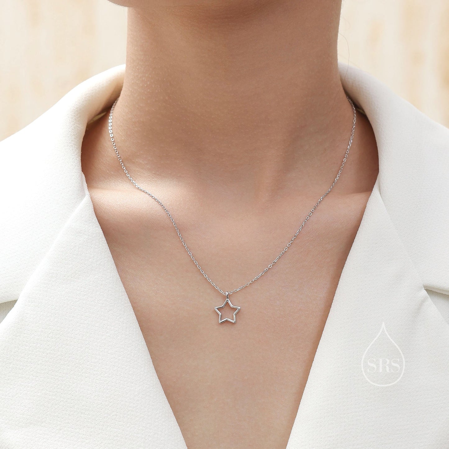 Open Star Pendant Necklace in Sterling Silver, Silver or Gold, Open Star Halo Necklace, Minimal Star Pendant