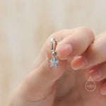 Flower CZ Huggie Hoop in Sterling Silver, Opal Blue or Opal Pink Flower Hoops, Silver or Gold, Detachable and Interchangeable Flower Charms