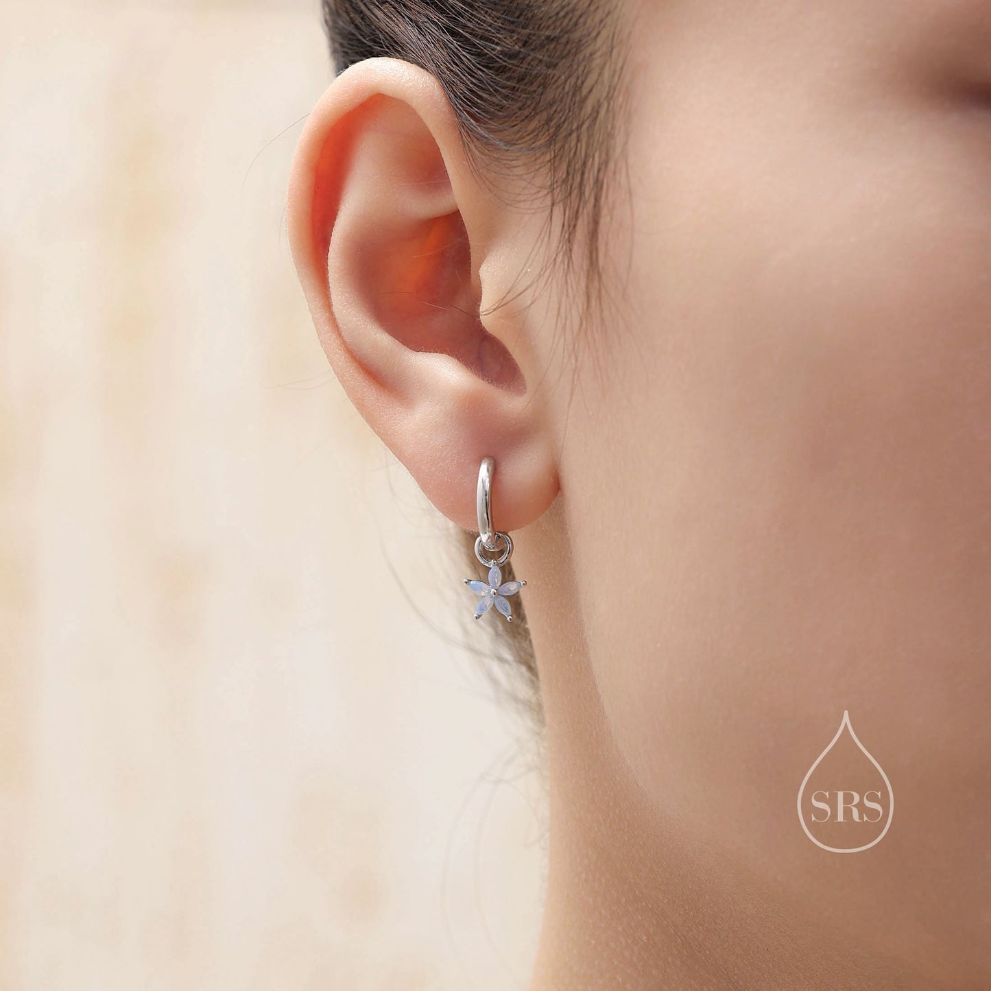 CZ Flower Charms for Huggie Hoops, Sterling Silver Crystal Flower Charms, Detachable Charms for Hoop Earrings, Silver or Gold Finish