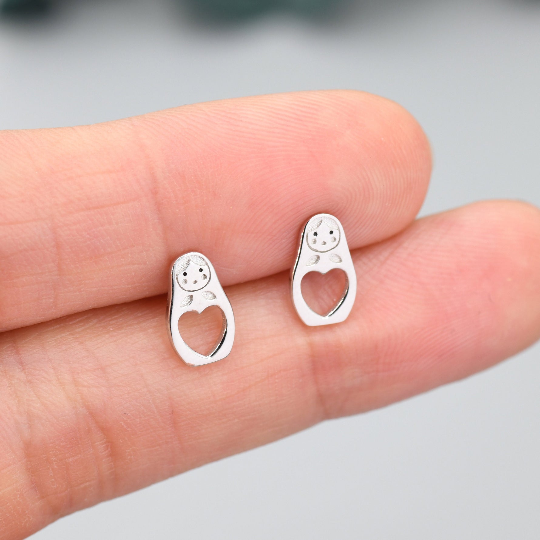 Sterling Silver Nesting Doll Stud Earrings, Silver Finish or Gold Finish, Nesting Doll Earrings