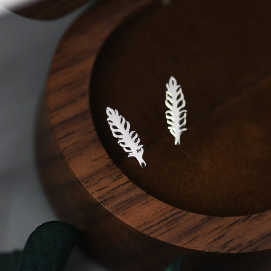 Tiny Feather Stud Earrings in Sterling Silver, Silver, Gold or Rose Gold,  Nature Inspired Animal Earrings