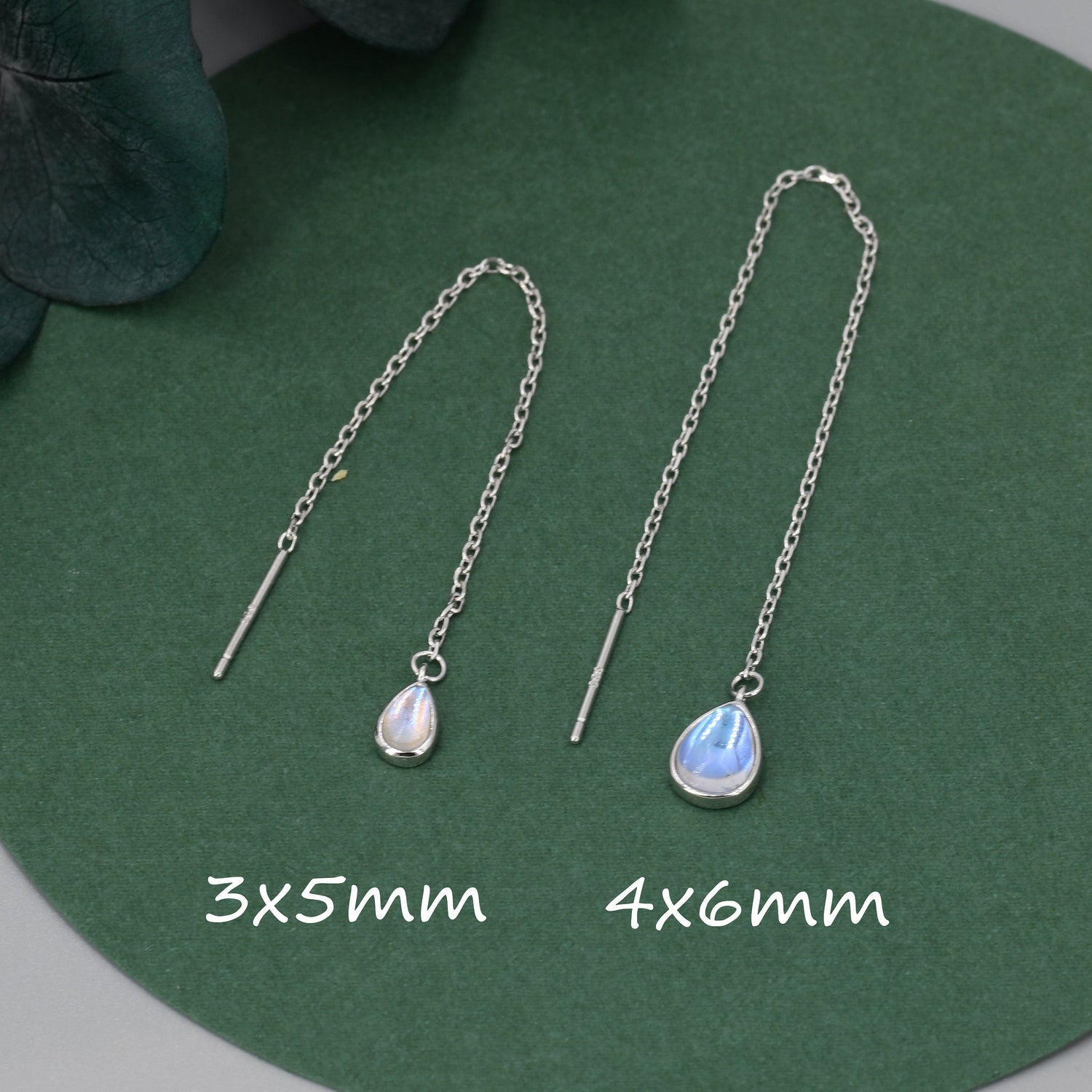 Sterling Silver Droplet Ear Threader Earrings, Available in 2 sizes, Aurora Moonstone Drop Earrings, Geometric Minimalist Jewellery