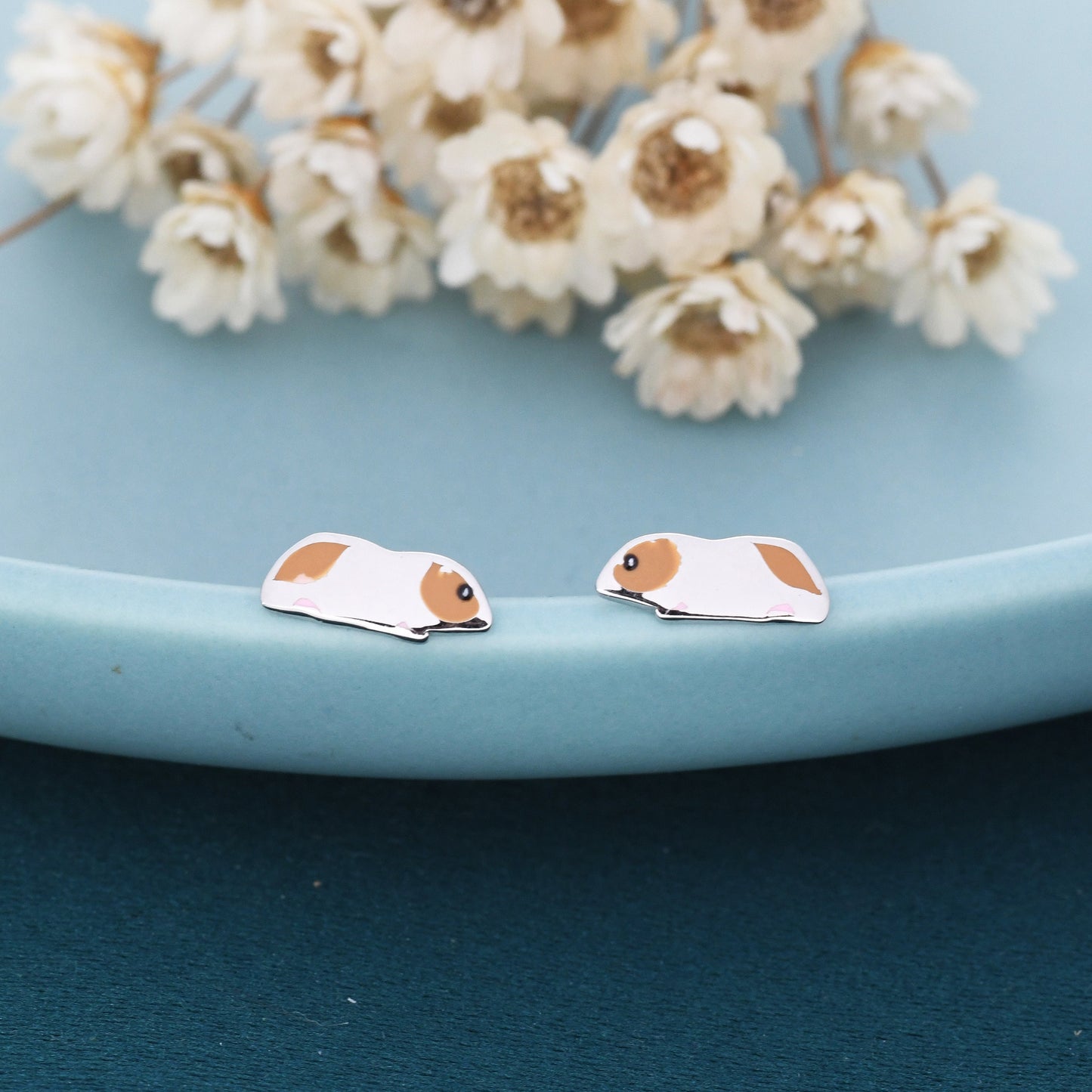 Guinea Pigs Enamel Stud Earrings in Sterling Silver, Cute Earrings, Pet Earrings, Pet Jewellery