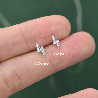 CZ Lightning Bolt Stud Earrings in Sterling Silver, Available in 2 Sizes, Tiny Lightning Bolt Earrings, Silver, Gold and Rose Gold