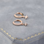 Tiny CZ Starburst Huggie Hoop Earrings in Sterling Silver, Silver or Gold, North Star Earrings, Sunburst Earrings, Celestial