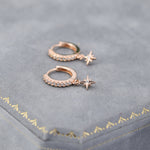 Tiny CZ Starburst Huggie Hoop Earrings in Sterling Silver, Silver or Gold, North Star Earrings, Sunburst Earrings, Celestial