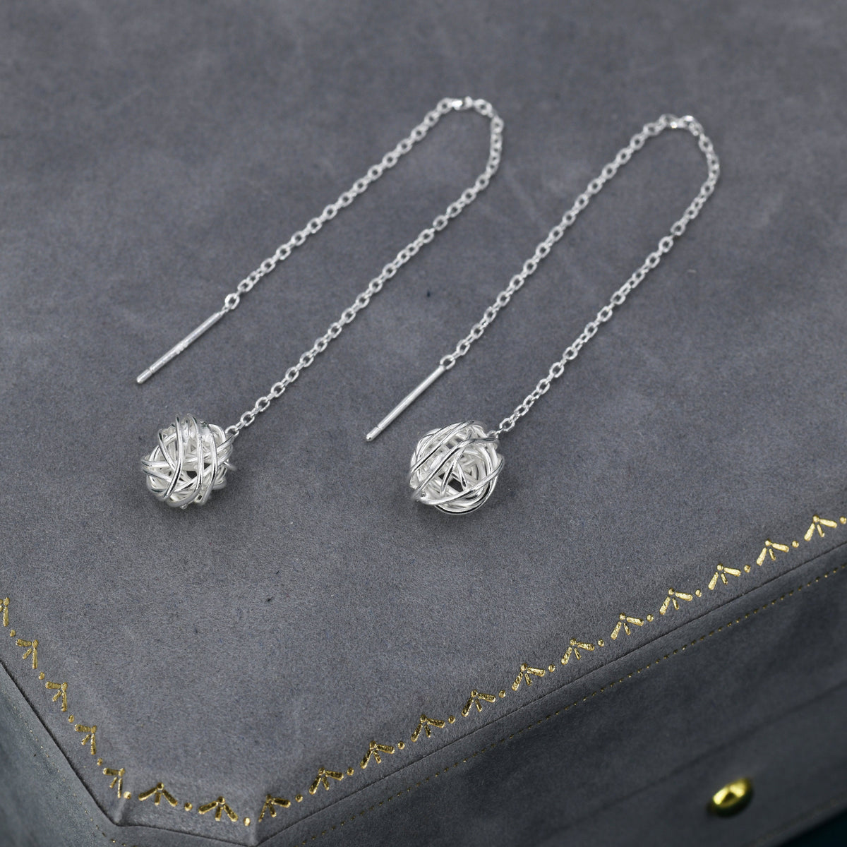 Sterling Silver Yarn ball Tumbleweed Wire Ball Threaders Earrings - Hand Woven from Sterling Silver Wire, Minimalist Ear Threaders