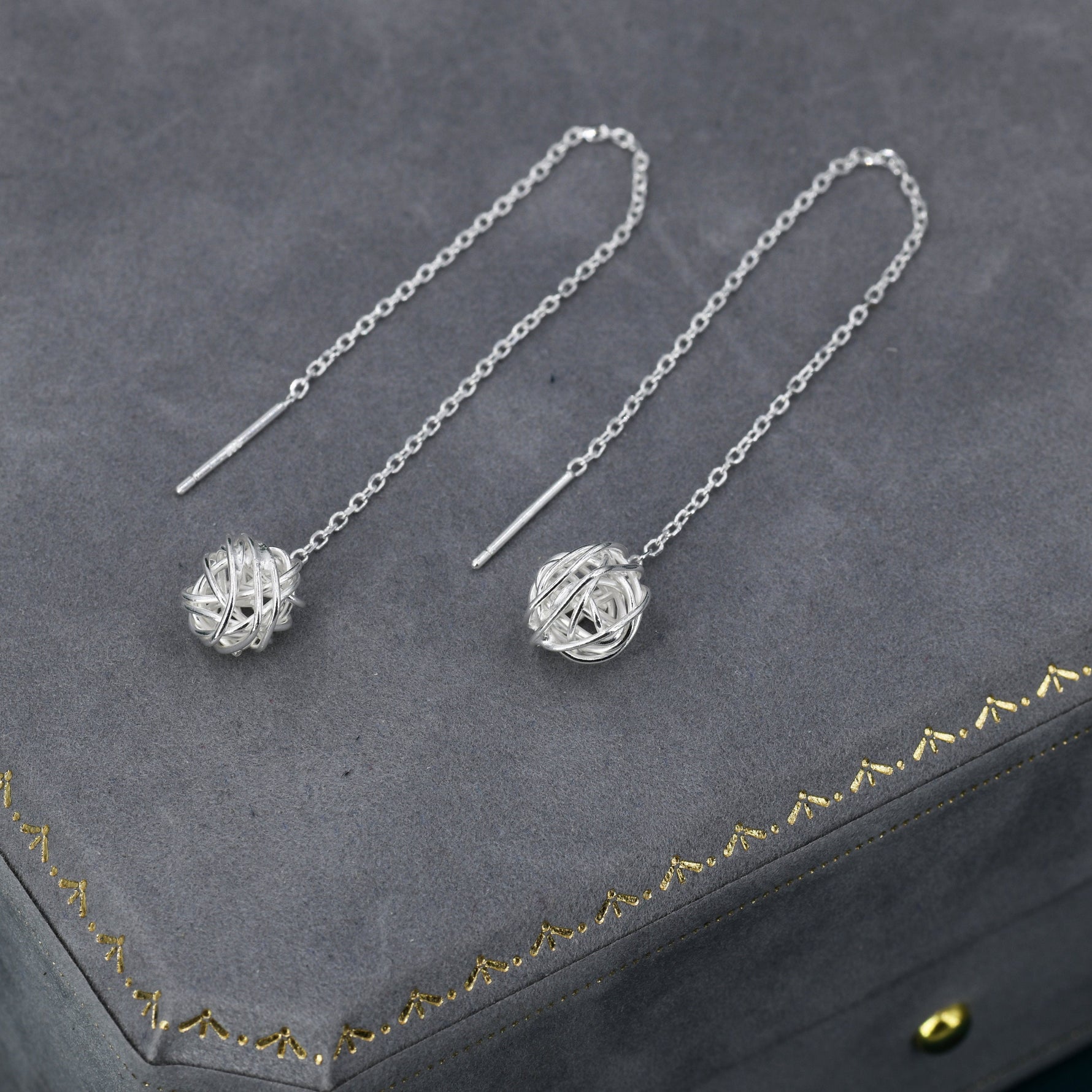 Sterling Silver Yarn ball Tumbleweed Wire Ball Threaders Earrings - Hand Woven from Sterling Silver Wire, Minimalist Ear Threaders