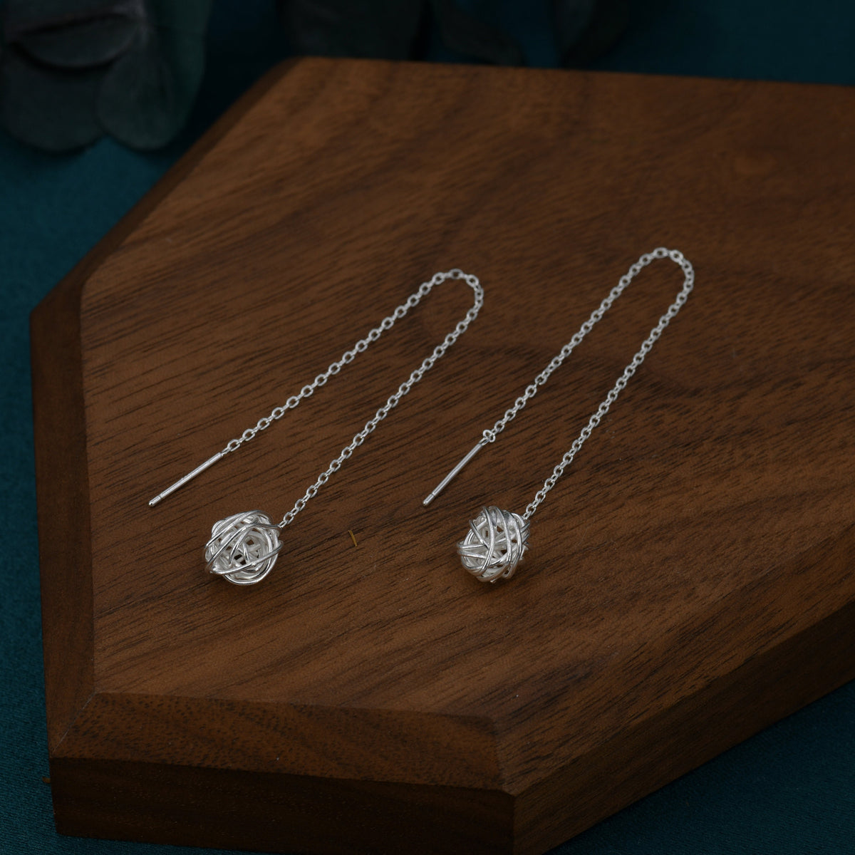 Sterling Silver Yarn ball Tumbleweed Wire Ball Threaders Earrings - Hand Woven from Sterling Silver Wire, Minimalist Ear Threaders