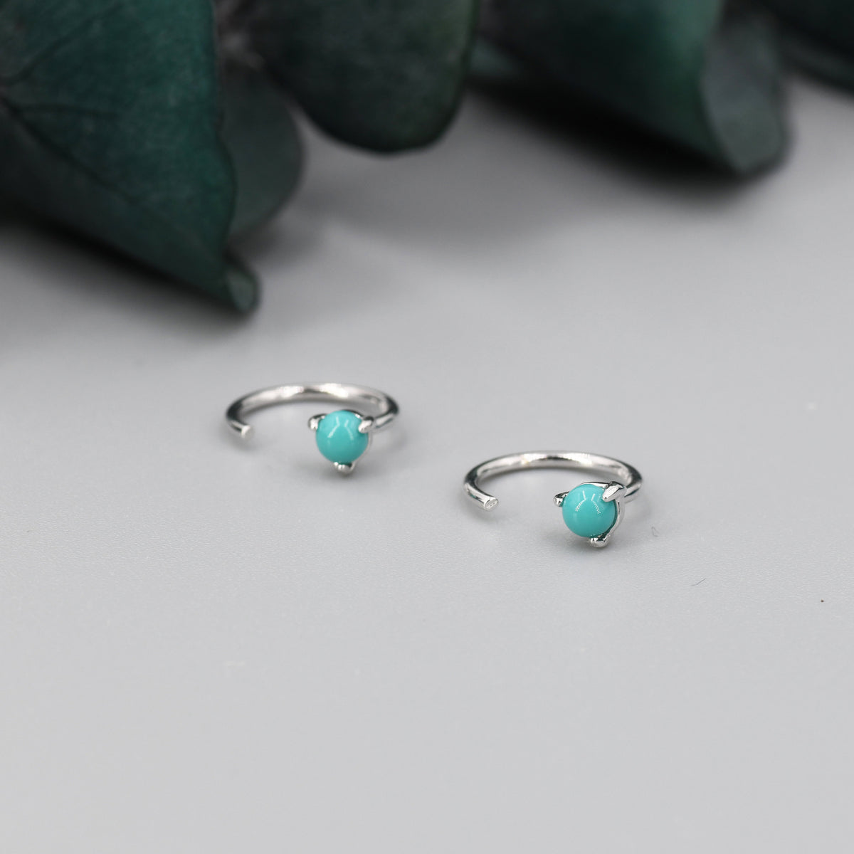 Genuine Green Turquoise Threader Hoop Earrings in Sterling Silver, Silver or Gold, Green Turquoise Turquoise Open Hoop Pull Through Earrings