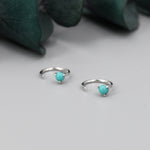 Genuine Green Turquoise Threader Hoop Earrings in Sterling Silver, Silver or Gold, Green Turquoise Turquoise Open Hoop Pull Through Earrings