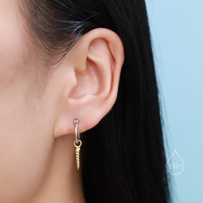 Unicorn Horn Huggie Hoop Earrings in Sterling Silver, Silver, Gold or Rose Gold Eye Hoops, Spiral Spike Hoops