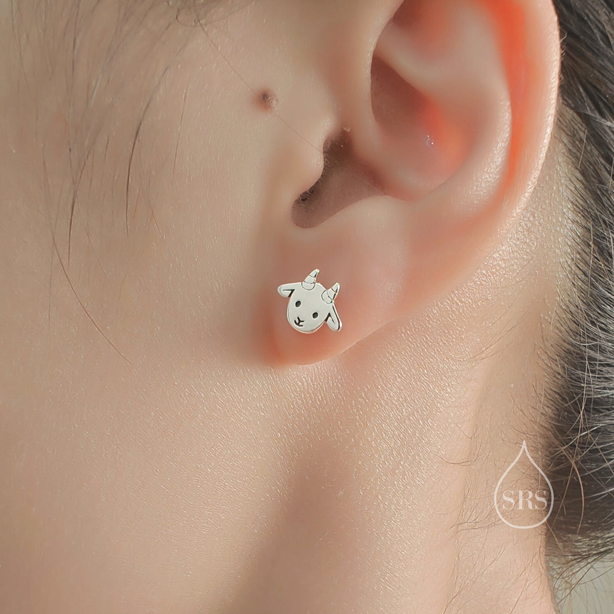 Mismatched Baby Goat and Sheep Stud Earrings in Sterling Silver, Silver or Gold, Asymmetric Baby Sheep Stud Earrings, Farm Earrings