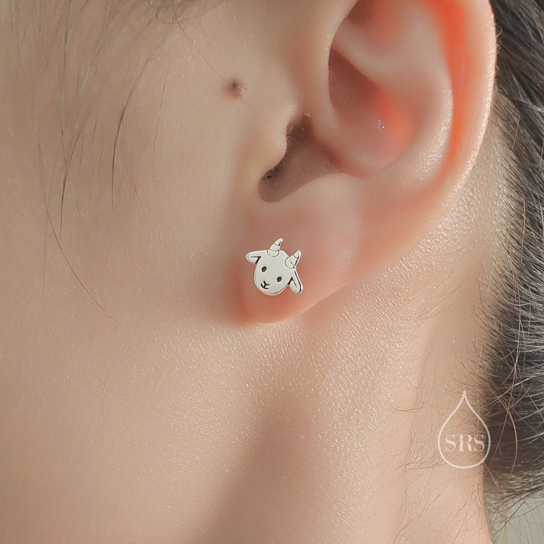 Mismatched Baby Goat and Sheep Stud Earrings in Sterling Silver, Silver or Gold, Asymmetric Baby Sheep Stud Earrings, Farm Earrings