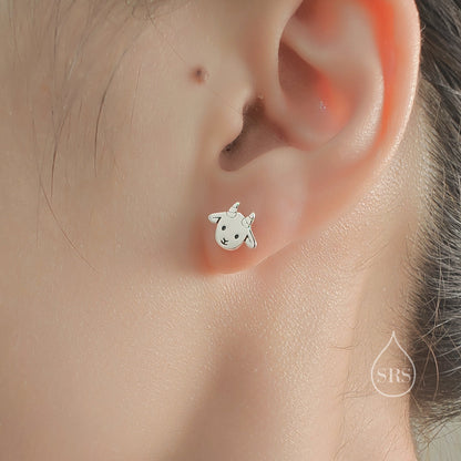 Baby Goat Stud Earrings in Sterling Silver, Silver Gold or Rose Gold, Baby Sheep Stud Earrings, Sheep Earrings, Farm Earrings