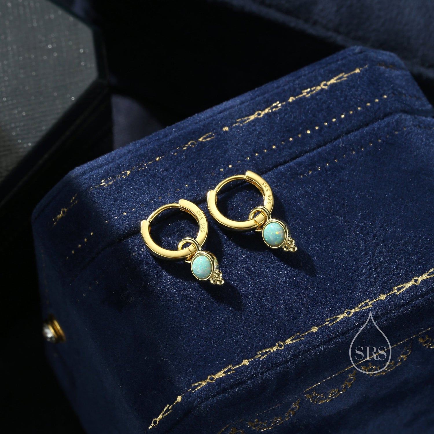 Vintage Inspired Aqua Green Opal Charm Hoop Earrings, Dotted Fire Opal Dangle Hoop Earrings, Silver or Gold, Detachable and Interchangeable