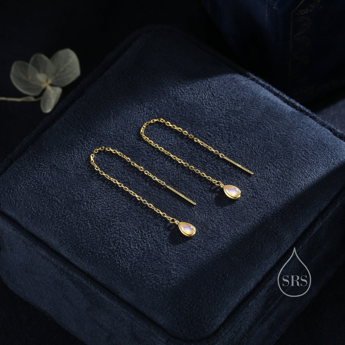 Sterling Silver Droplet Ear Threader Earrings, Available in 2 sizes, Aurora Moonstone Drop Earrings, Geometric Minimalist Jewellery
