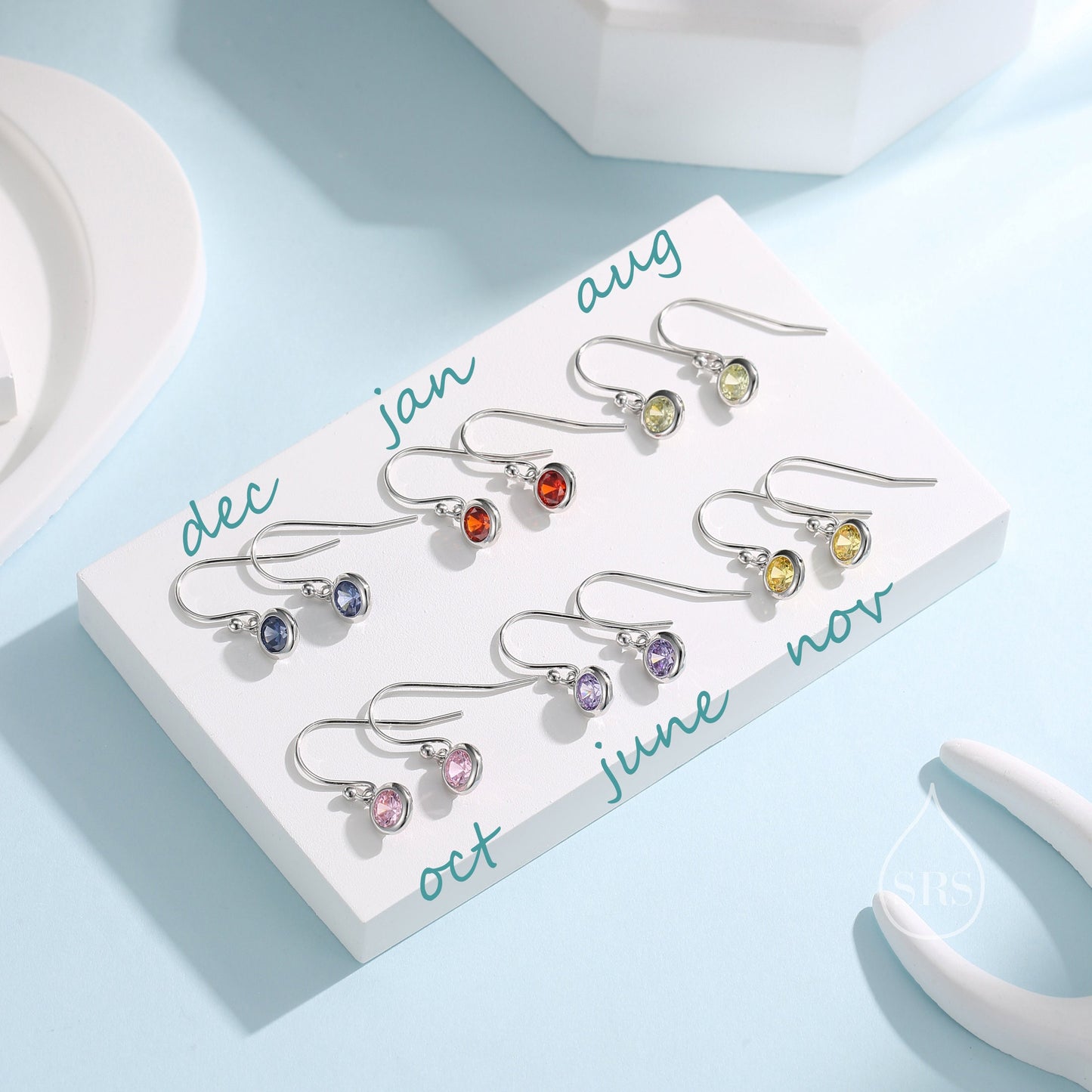 Birthstone CZ Drop Earrings in Sterling Silver, Cubic Zirconia Birthstone Hook Earrings, Silver, Gold or Rose Gold, Minimal Earrings