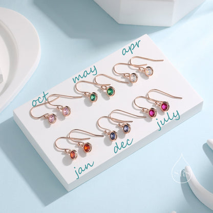 Birthstone CZ Drop Earrings in Sterling Silver, Cubic Zirconia Birthstone Hook Earrings, Silver, Gold or Rose Gold, Minimal Earrings