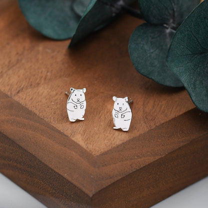 Kawaii Hamster Stud Earrings in Sterling Silver, Cute Hamster Earrings, Pet Earrings, Pet Jewellery