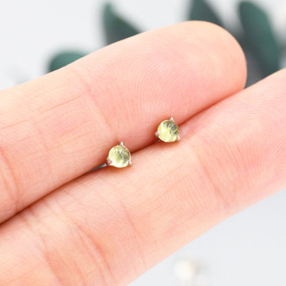 Genuine Green Peridot 3mm Tiny Stud Earrings in Sterling Silver, Real Peridot Crystals Stud, Semi-precious Gemstone, Simple, Minimalist,