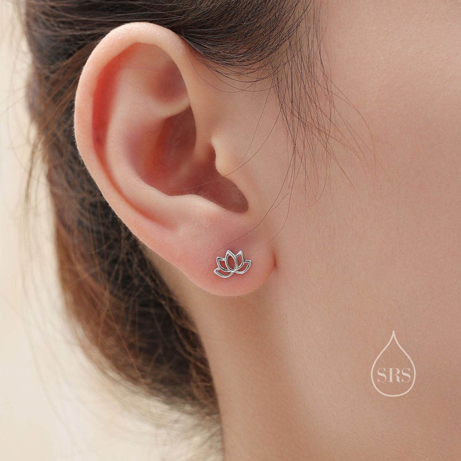Lotus Flower 16G Internally Threaded Flat Back Earrings in Sterling Silver