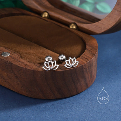 Lotus Flower Internally Threaded Flat Back/ Screw Back / Stud Earrings in Sterling Silver, Silver or Gold or Rose Gold,  Nature Inspired