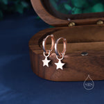Star Charm Huggie Hoop Earrings in Sterling Silver, Detachable Charm Hoops, Celestial Earrings, Silver, Gold and Rose Gold